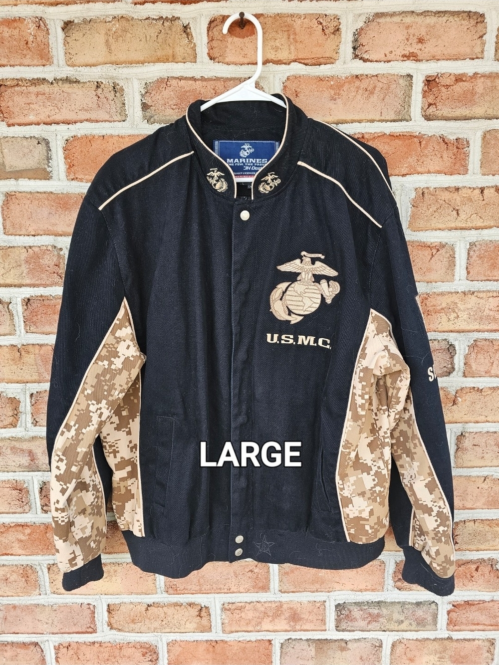 USMC LARGE Black and Tan Men's Military Bomber Jacket - Large